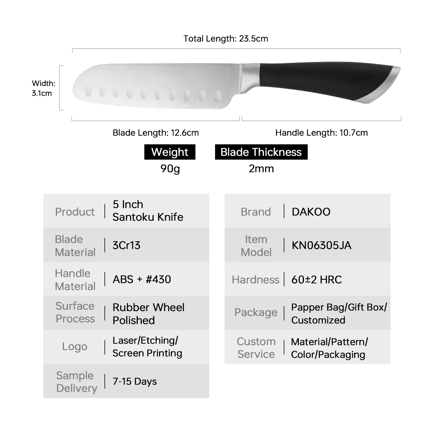 Stainless Steel Sharp 5 Inch Santoku Knife With ABS Handle In Stock Customized Kitchen Knives For Chefs Sushi Japanese Knife