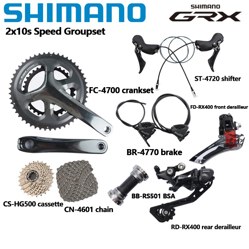 Shimano 4700 4720 2x10s Speed Groupset 4770 Hydraulic Disc Brake RX400 Front Rear Derailleur HG500 Cassette 11-34T Road Bike Set