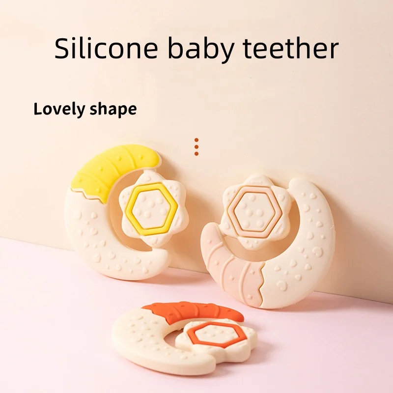 Custom Baby Teething Toys Star Moon Shape Hand Grasp Baby Teether Chewable Toys Silicone Grip Teether for Infants