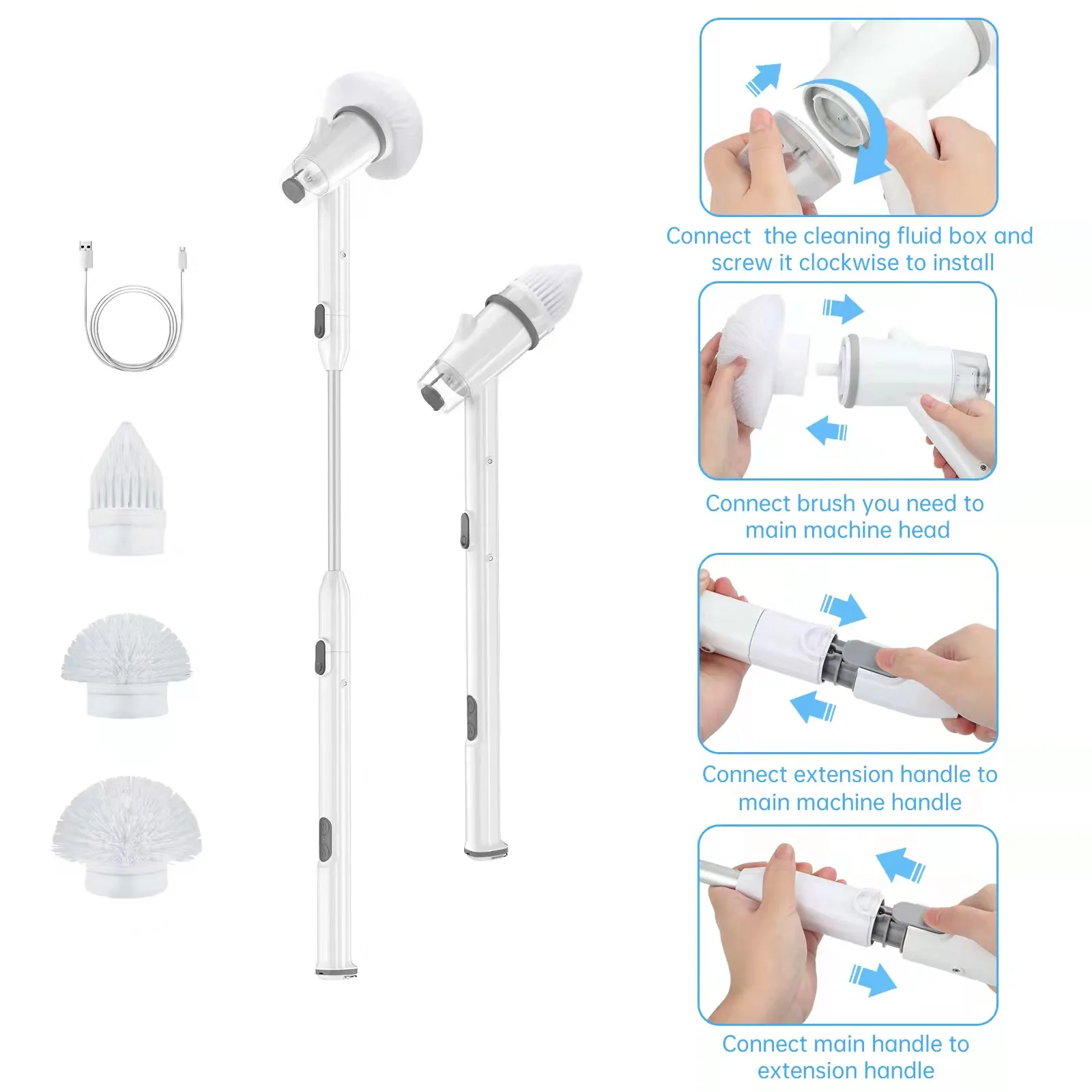 Electric Spin Scrubber Cordless Shower Scrubber with 360 Degree Spin Bathroom Scrubber