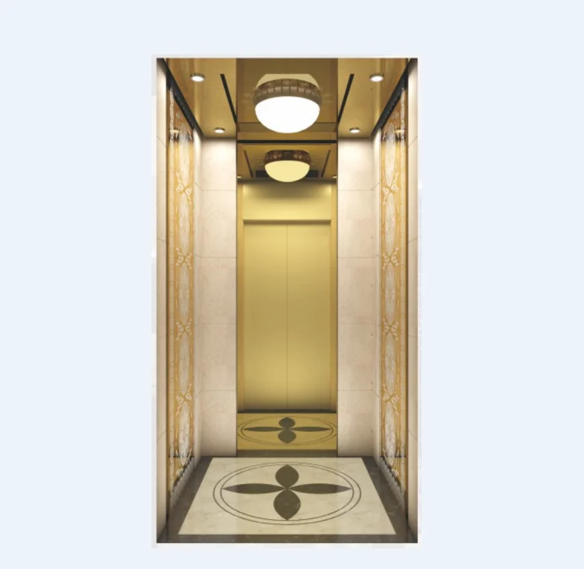 Customization golden cabin led lighting brightly shine small lift home elevator