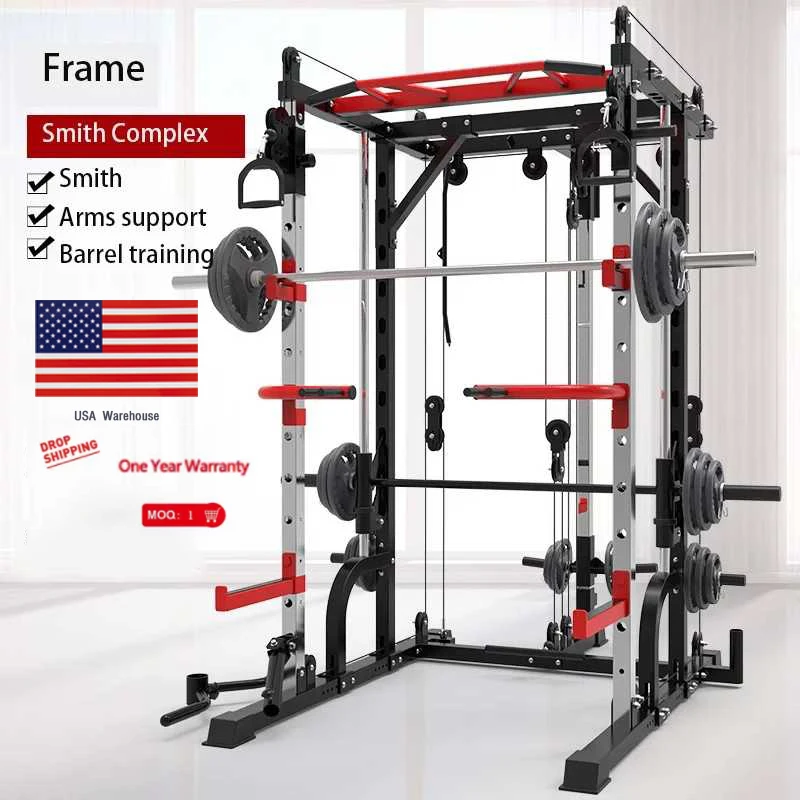 USA Oversea Warehouse Drop Shipping Power Squat Rack Home Gym Mutli Function Station Smith Machine
