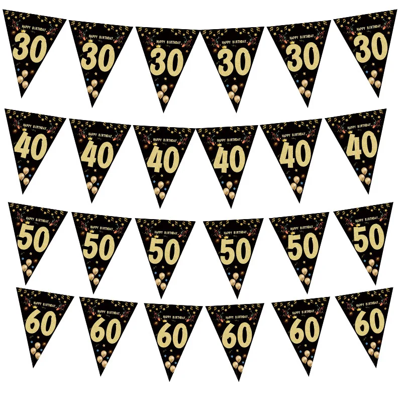 Fashion black gold birthday black gold pull flag party decorated banners pennants