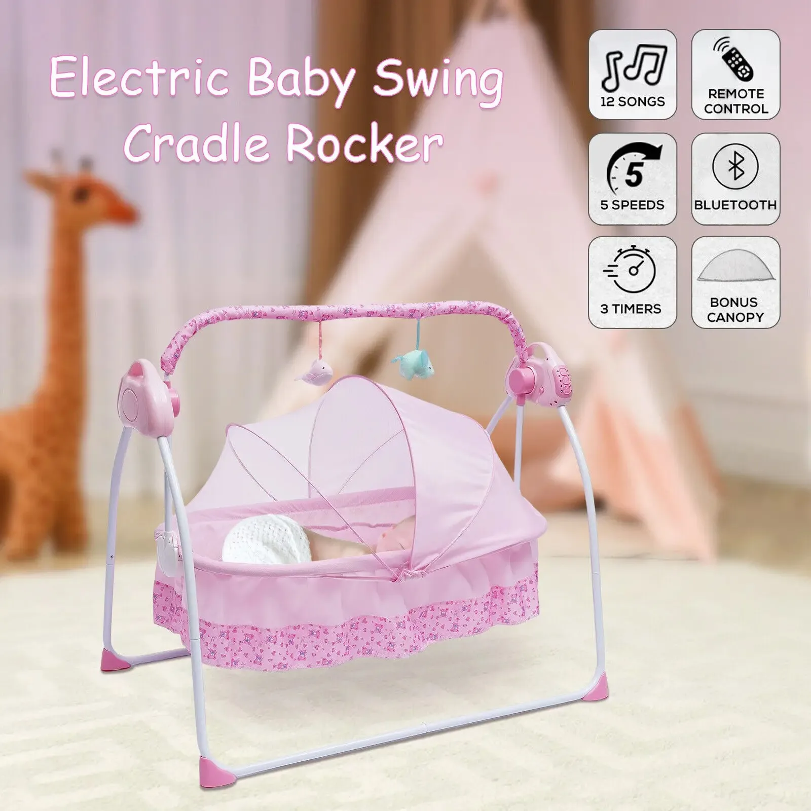 Istarid Portable Electric Swing Baby Crib Cradle Auto Bassinet Infant Music Swing Sleeping Bed