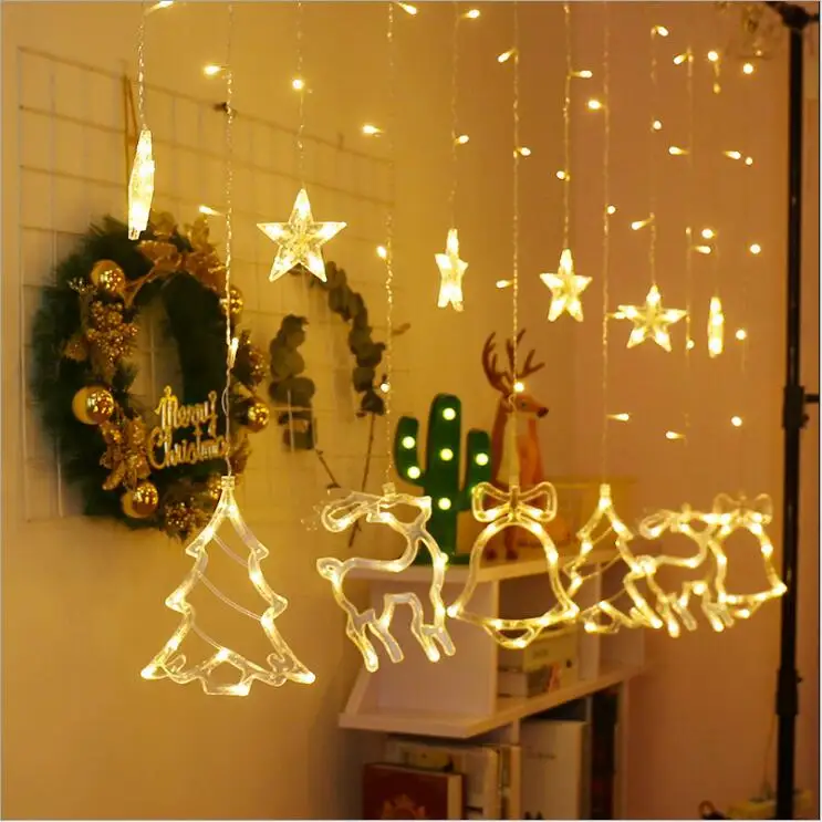 3.5M EU/US Plug Led Christmas Tree /Elk/Star Fairy Lights Garlands Outdoor Curtain String Light For Wedding Party New Year Decor
