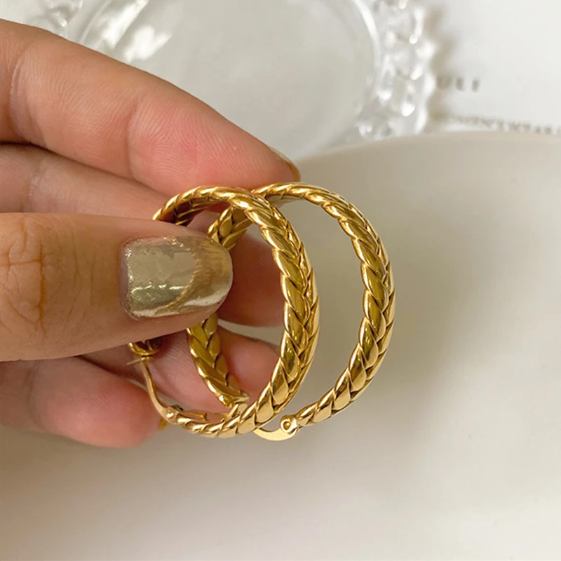 Модные серьги-кольца 18K позолота нержавеющая сталь женских украшений пшеницы конструкций Золотые серьги-гвоздики