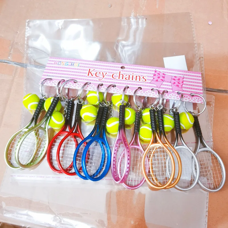 2023 Hot Selling Mini Tennis Ball Bat Keychain Keyring Car Backpack Pendant Sports Souvenir Gifts Tennis Ball Keychain Llaverode