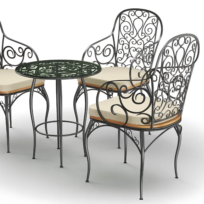 Vintage Wrought Iron Table And Chair Set For Home Indoor Outdoor Garden Furniture Set Open Rooftop Hotel And Restaurant