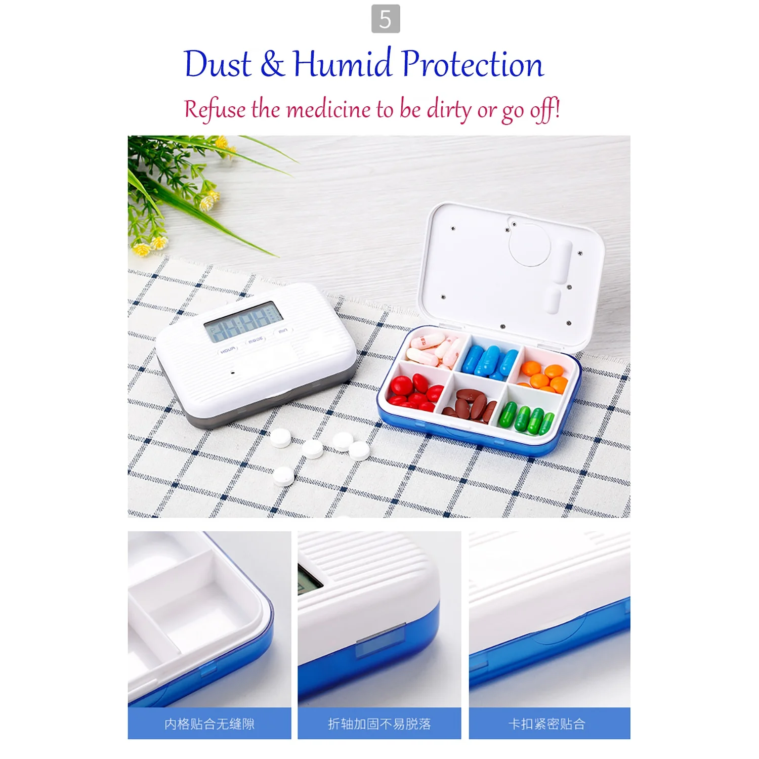 LCD Digital Pill Box Timer with Electric Alarm Mini Weekly Pill case Organizer Medicine Pill Box case