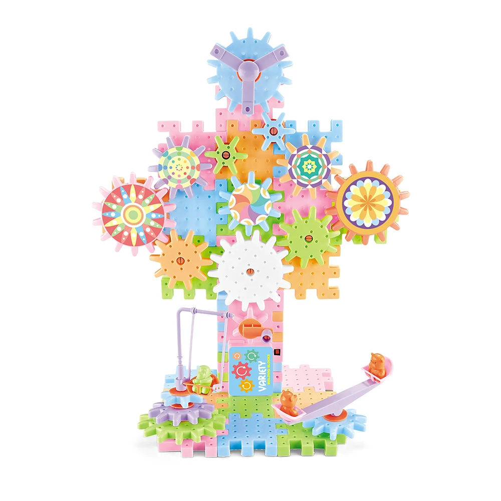 213pcs electric gear blocks diy play set plastic bricks toy with track and mini race car