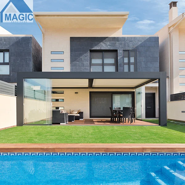 3x3 4x4 PVDF Водонепроницаемые Наборы системы жалюзи с покрытием из ПВДФ мотоцизированная алюминиевая беседка