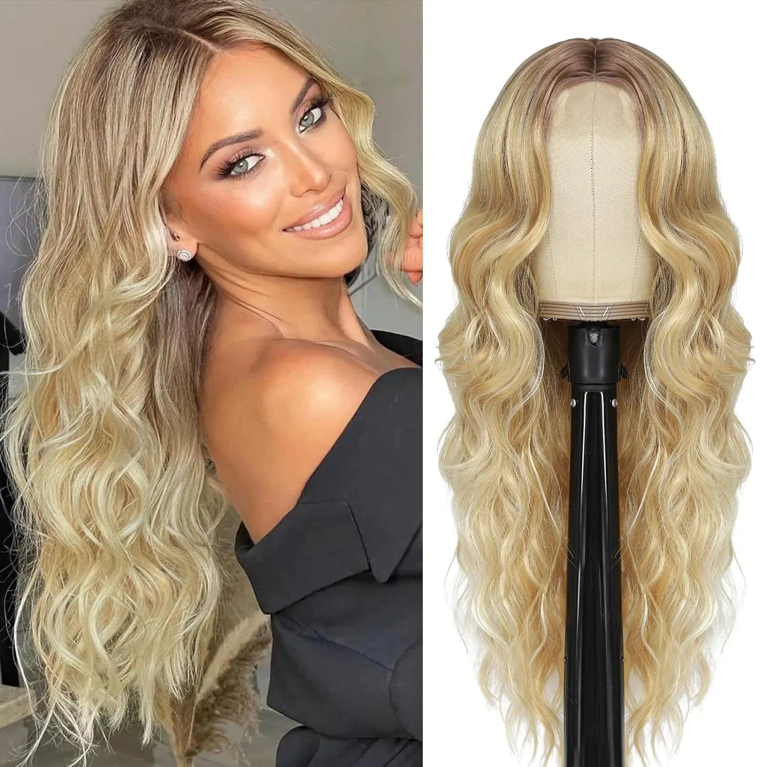 Wholesale Long Wavy Lace Front Synthetic Wig Heat Resistant Ombre Brown Body Wave Hair Lace Wig for Women Daily Cosplay Wigs