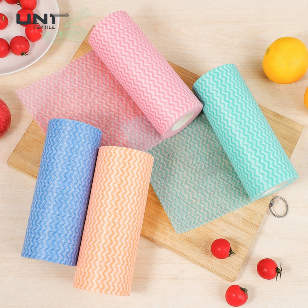 Good Hydrophilicity for Cleaning Kitchen Spunlace Non Woven Fabric High Quality Wavy Pattern Lazy Rag Rolls