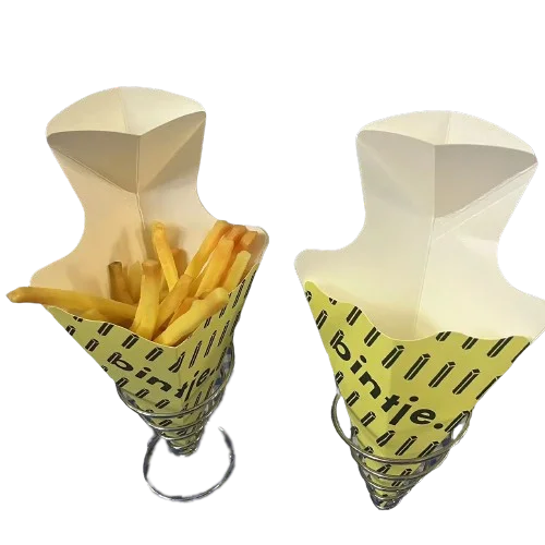 Customized design potato chips paper crepe cone for churros paper cone french fries packaging cone with sauce container