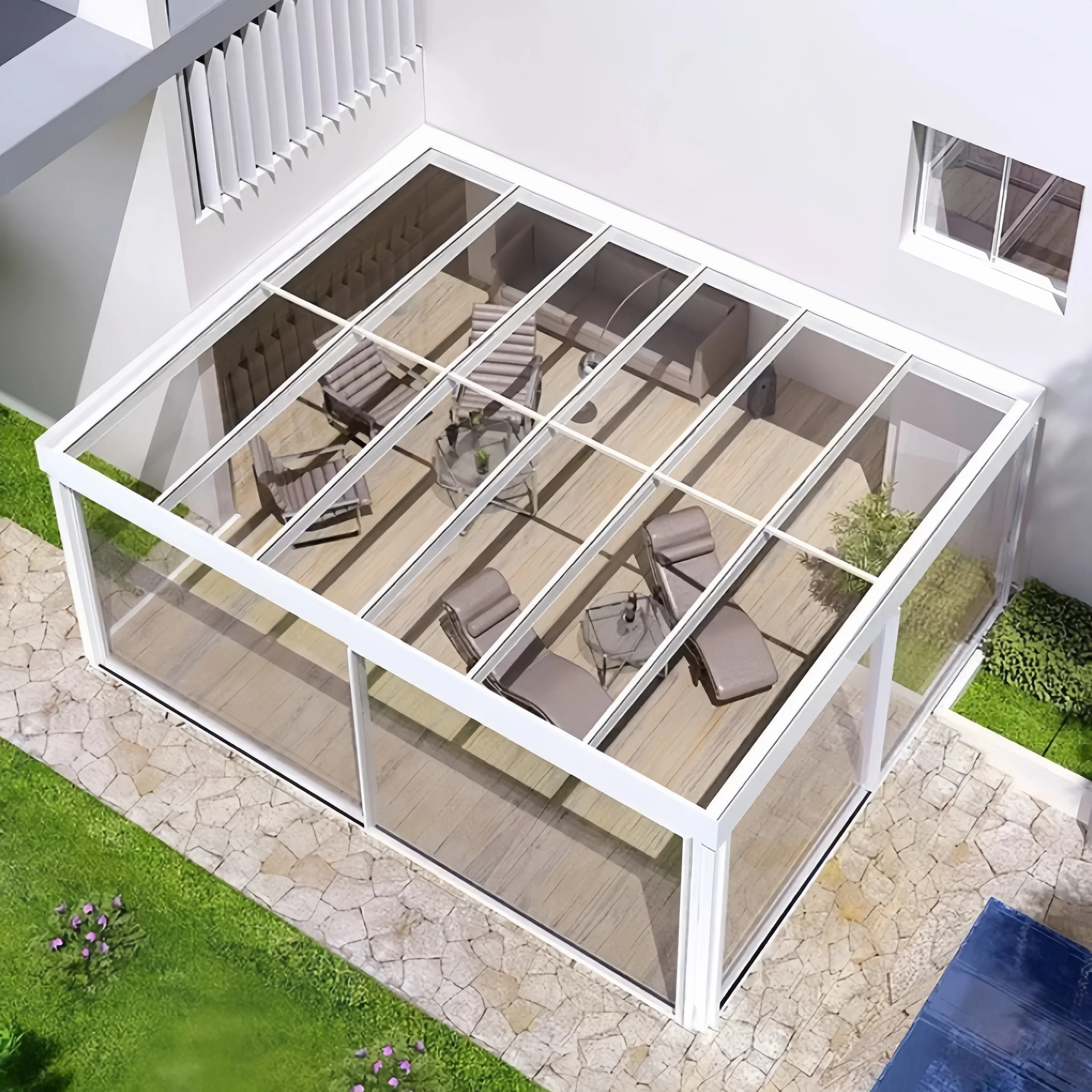 Customized design China double glass green house solarium aluminium sunroom garden veranda sunrooms Glass Roof for sale