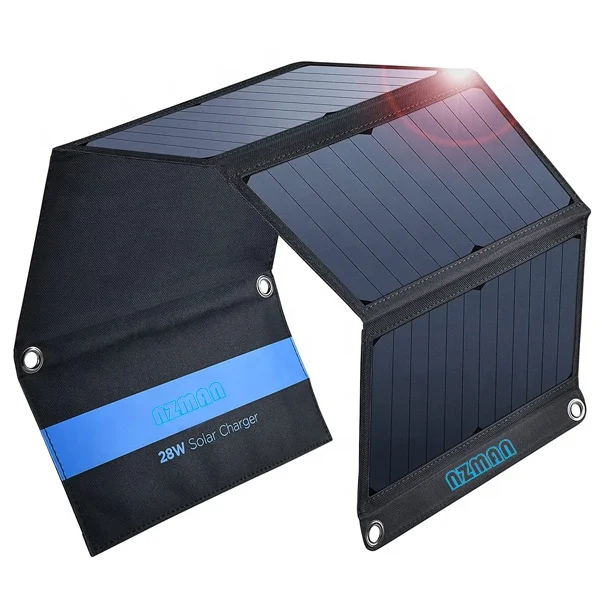 NZMAN IPX4 Waterproof 3 USB-A 28W Solar Charger(5V/4.8A Max), Portable SunPower Solar Panel Charger for Camping, iphone Samsung