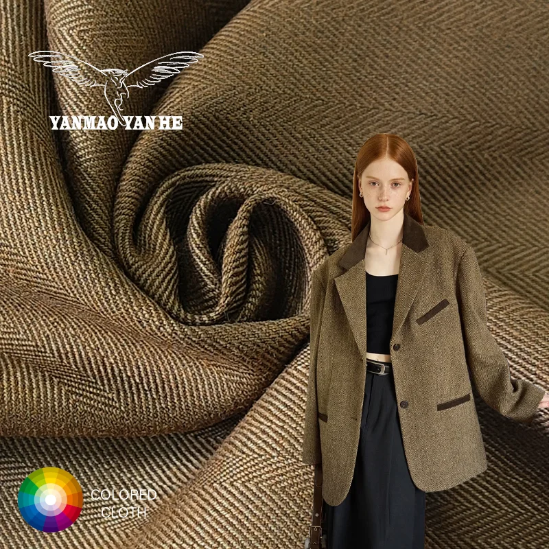 Лидер продаж ткань из смешанного спандекса/шерсти/полиэстера/вискозы 280GSM переработанной ткани эластичная в елочку для одежды