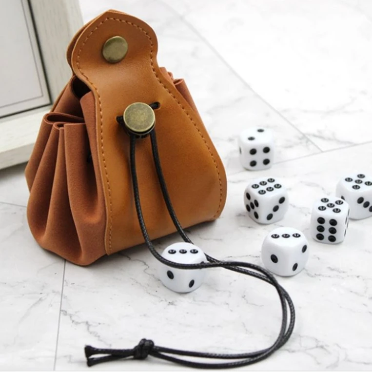 Highly Durable PU Leather Dice Pouch Drawstring Bag Folding Key Coin Dice Storage bag