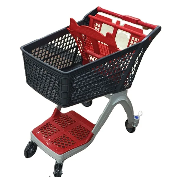 CE New Design Plastic Supermarket Shopping Trolley For Retail Store with 4 Wheels