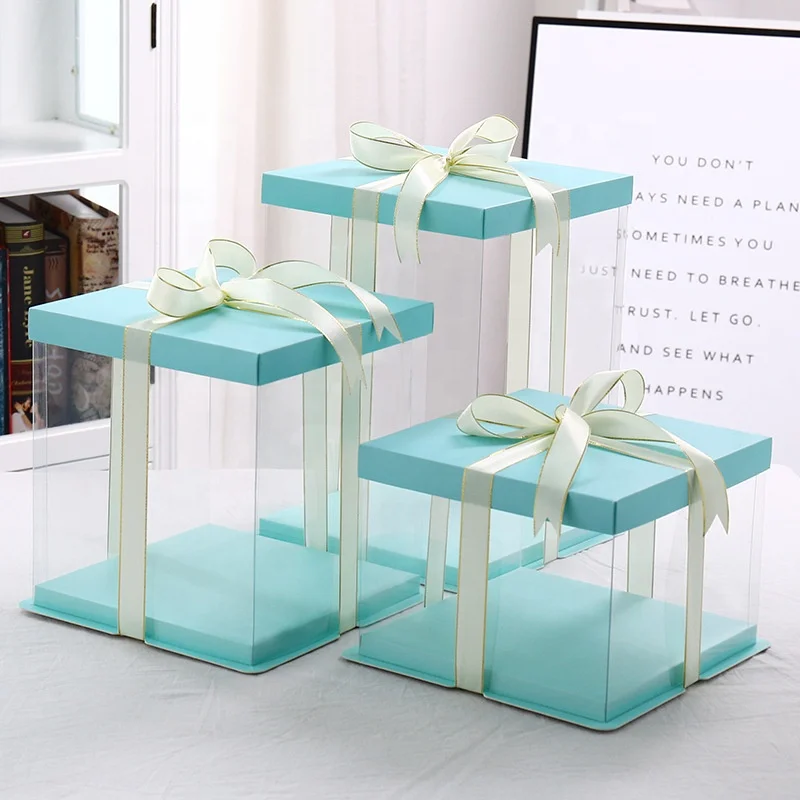 Wholesale 4/6/8/10/12/14 inches Double Elevated Baking Box Plastic Transparent Clear Birthday Cake Box