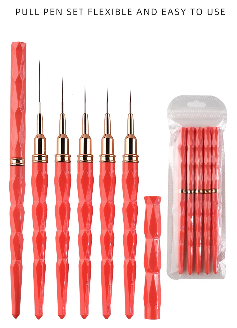 7/ 9/ 11/ 15/ 25mm High Quality Nail Liner Brush Pink Acrylic Brush Kolinsky Nail Art Brush Tool