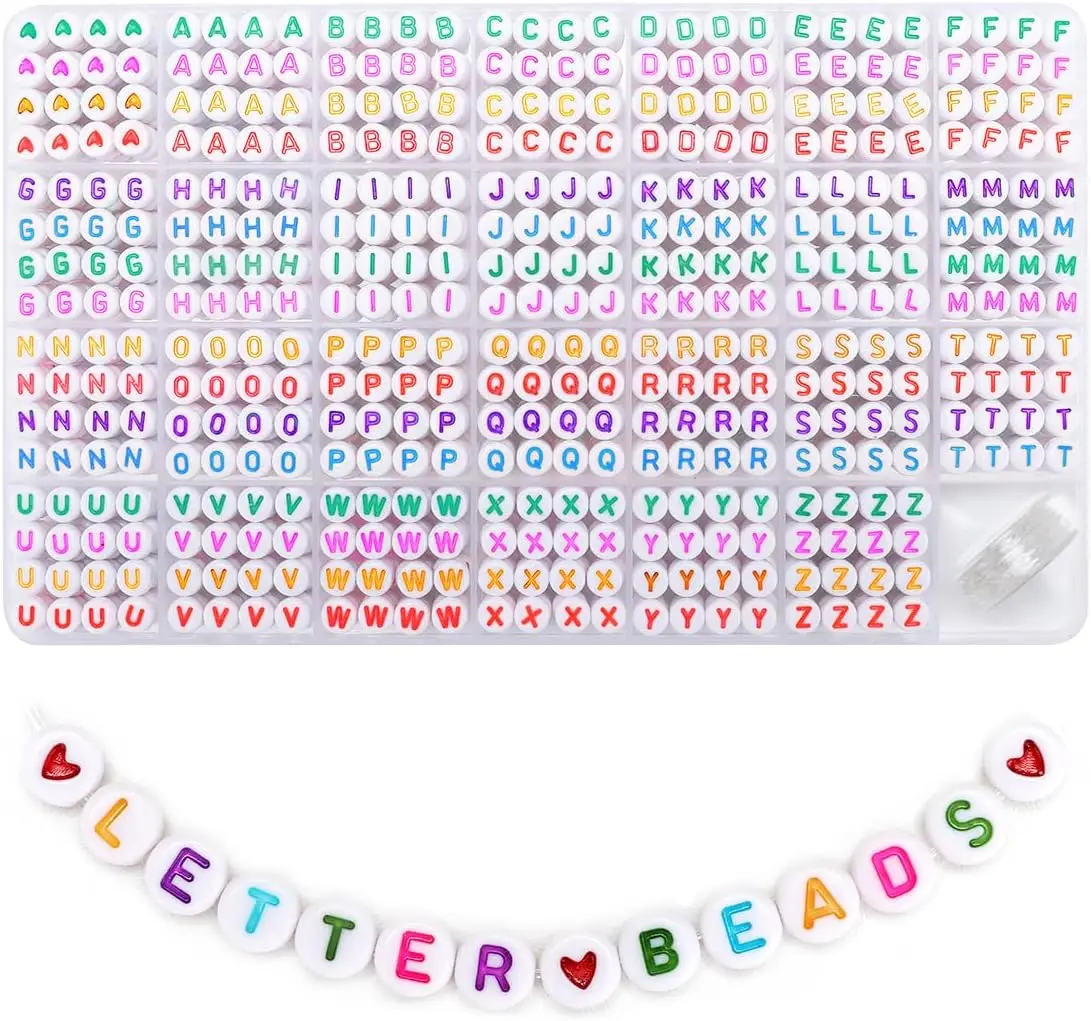 7x4mm Acrylic letter beads Alphabet Beads with 1 Roll Elastic String for Bracelet Necklace Jewelry Making