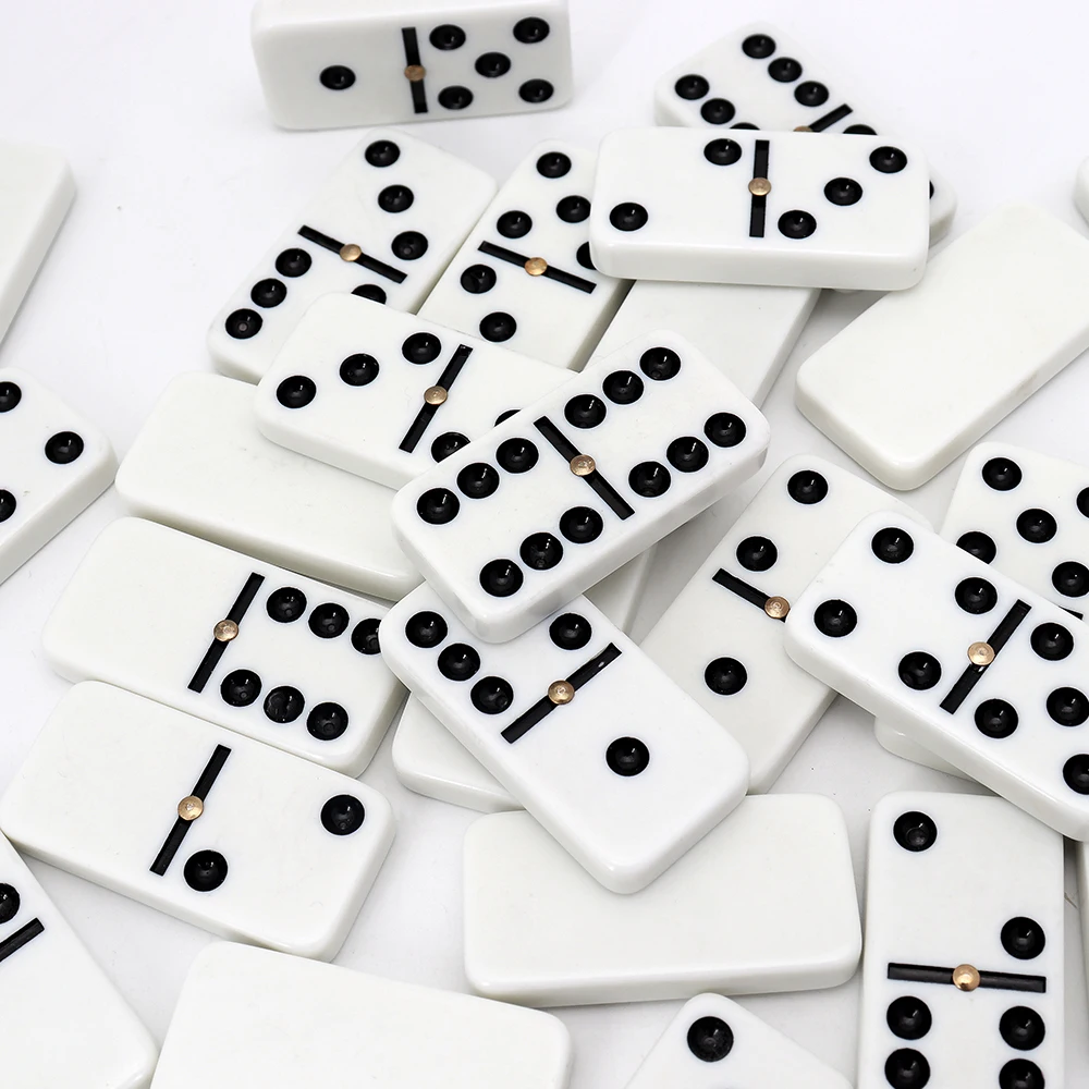 Personalized customized double 6 dominoes black dot with clear window tin box transparent plastic lid for board game