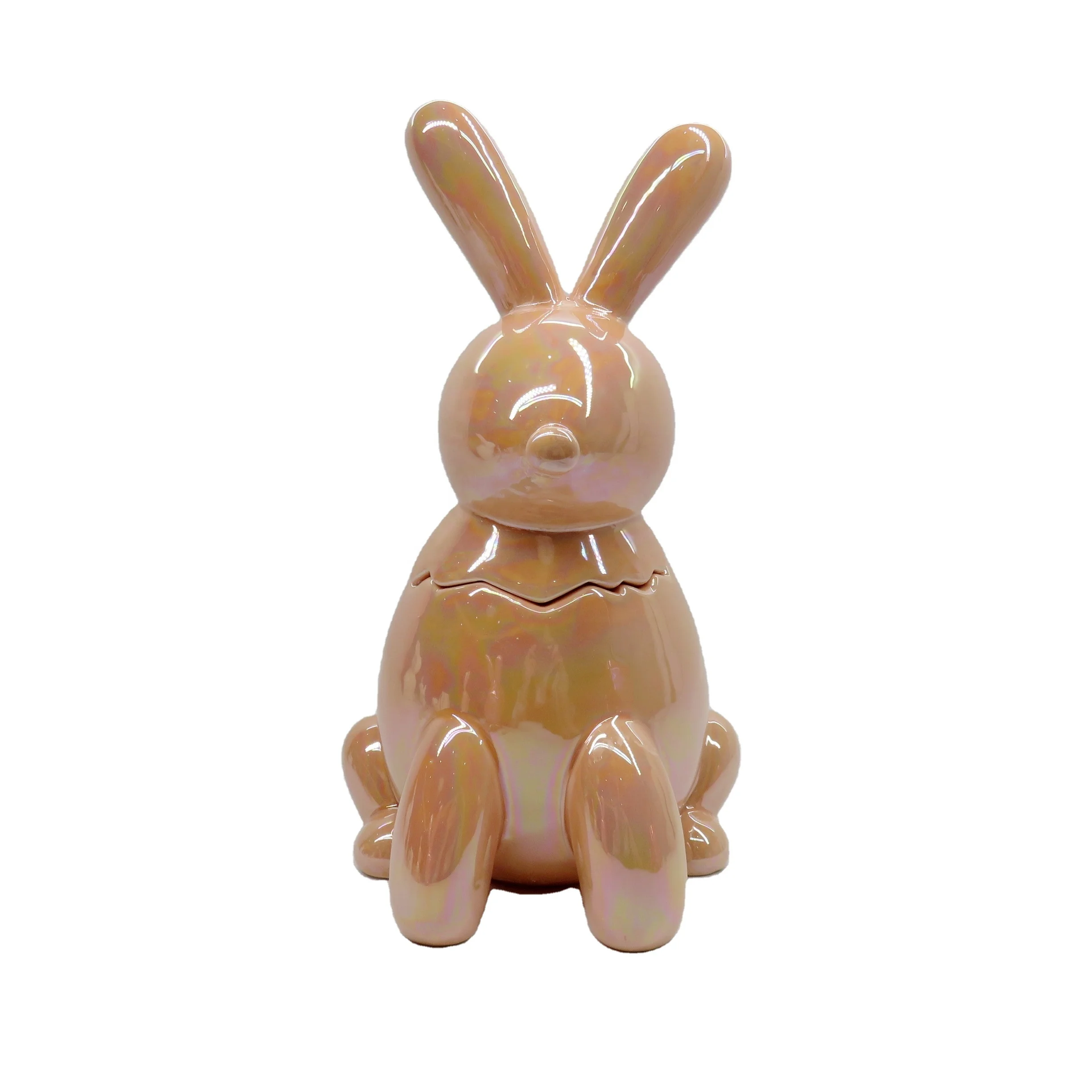 Lovely pink ceramic balloon rabbit jar container for candy cookies storage  25cm High
