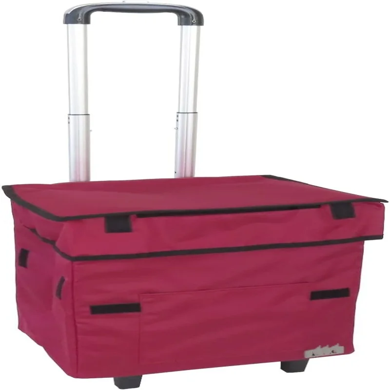 Wine Red Folding Shopping Cart Double Handle Shopping Bag Polyester Acrylonitrile Butadiene Styrene