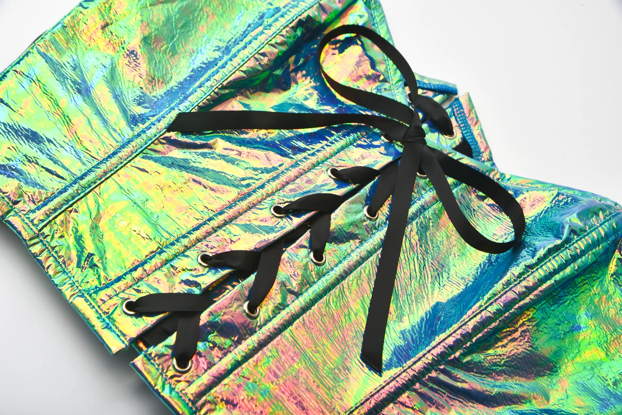 Women Crop Tops  Sexy Illusion Camisole Night Club Wear  Tops Halter Candy Color Reflective corset