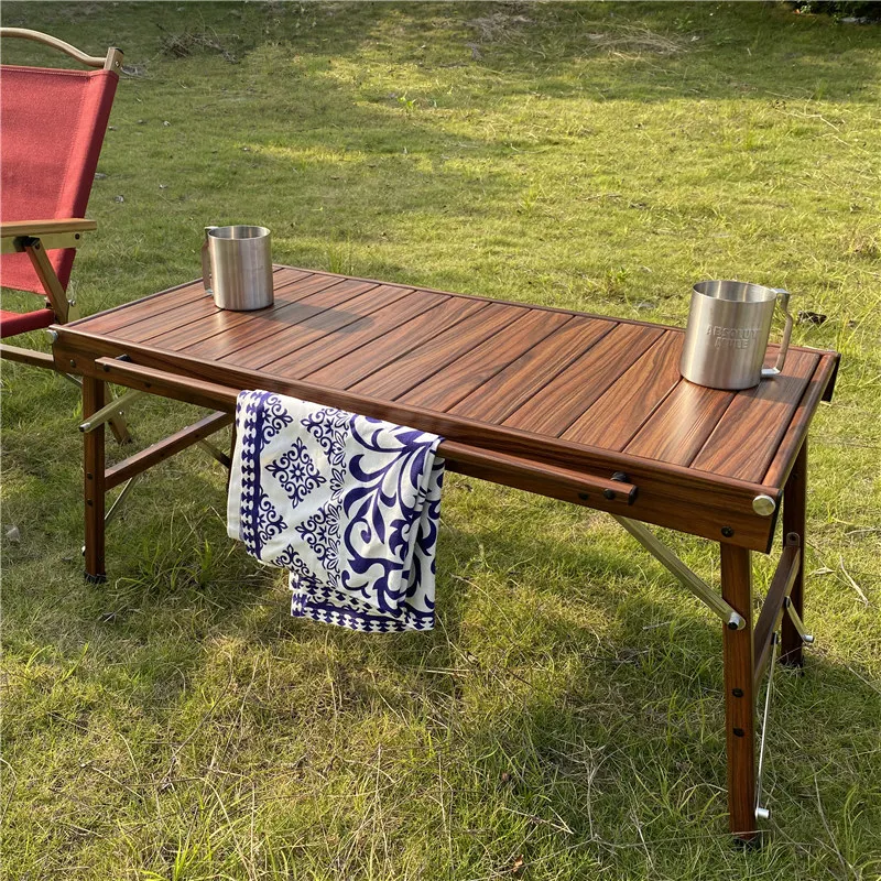 
 OnwaySports Wood Pattern Aluminum Camping Wood Table  With Carrying Bag  