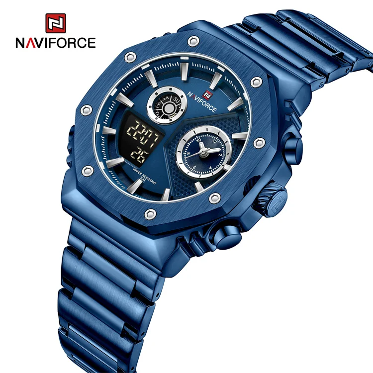 NAVIFORCE 9216S BEBE роскошные Цифровые часы с двойным дисплеем мужские со светящимися кварцевыми наручными часами relojes hombre