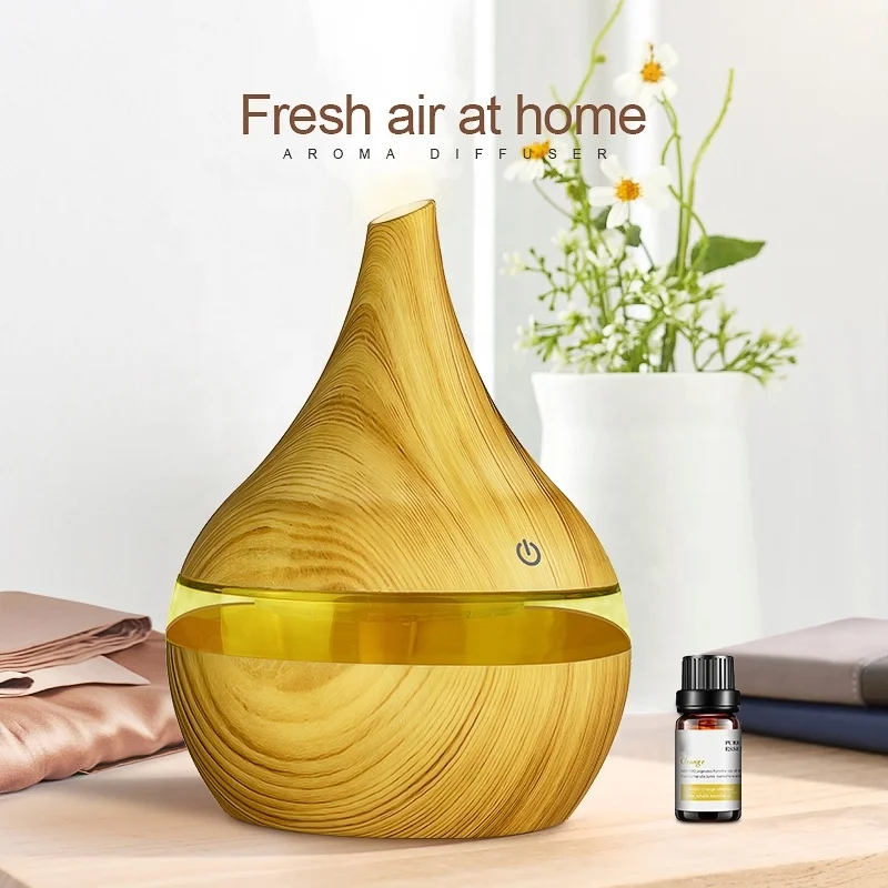 Custom Wholesale Top Seller Wood Grain Design Humidifier Portable Mini 300ml Aroma Diffuser Humidifier