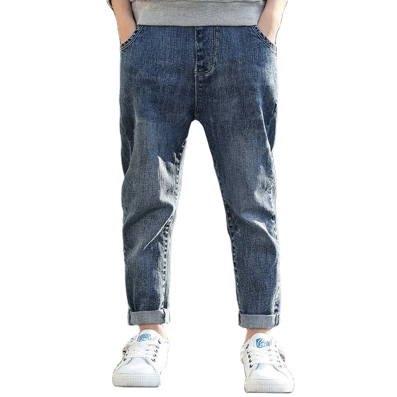 
Baby Boys Denim Pants Young Boy Jeans Teenager Elastic Waist Denim Pants Cowboy Casual Loose Trousers Kids Joggers 2021 New 
