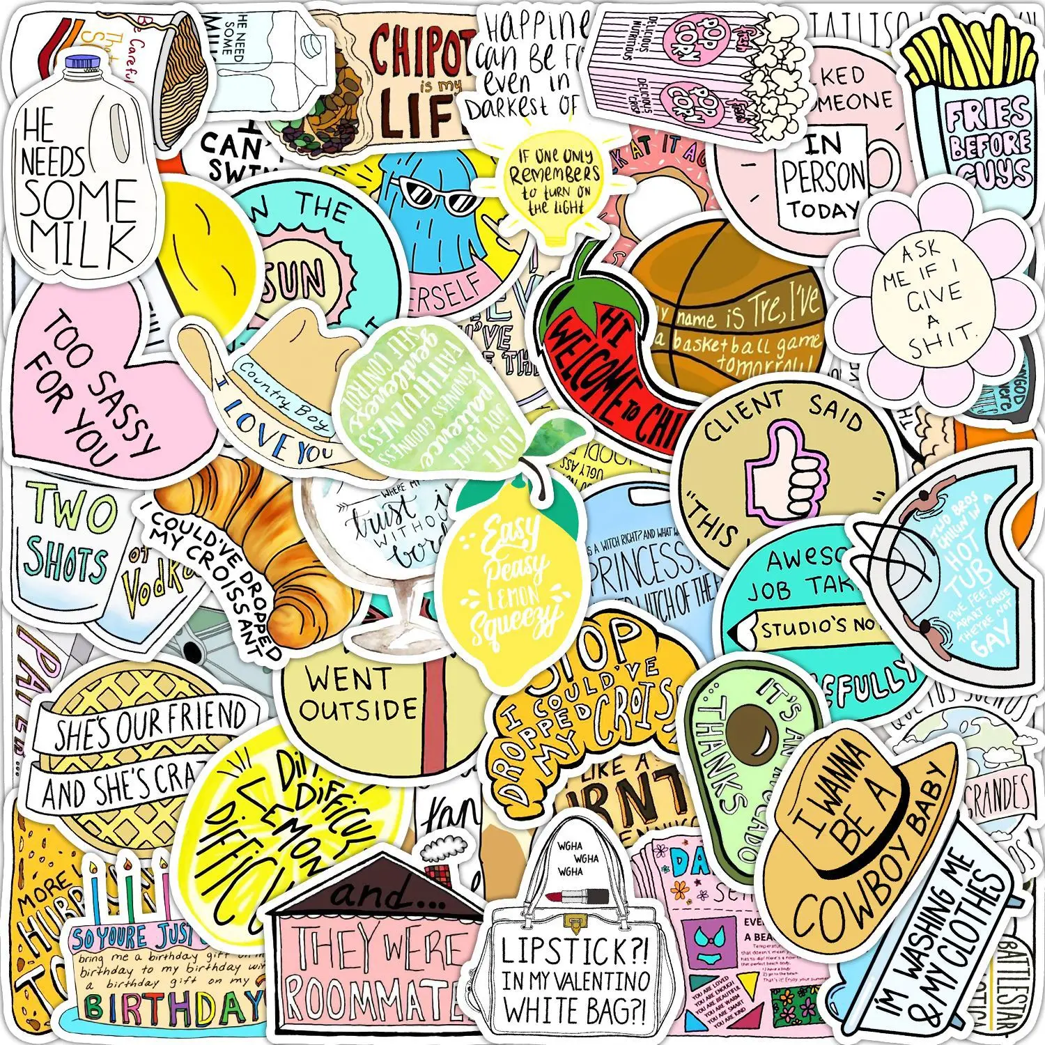 50Pcs English Phrase Graffiti Decorative Stickers Label For Luggage Laptop Guitar Scrapbook Skateboard Waterproof Sticker