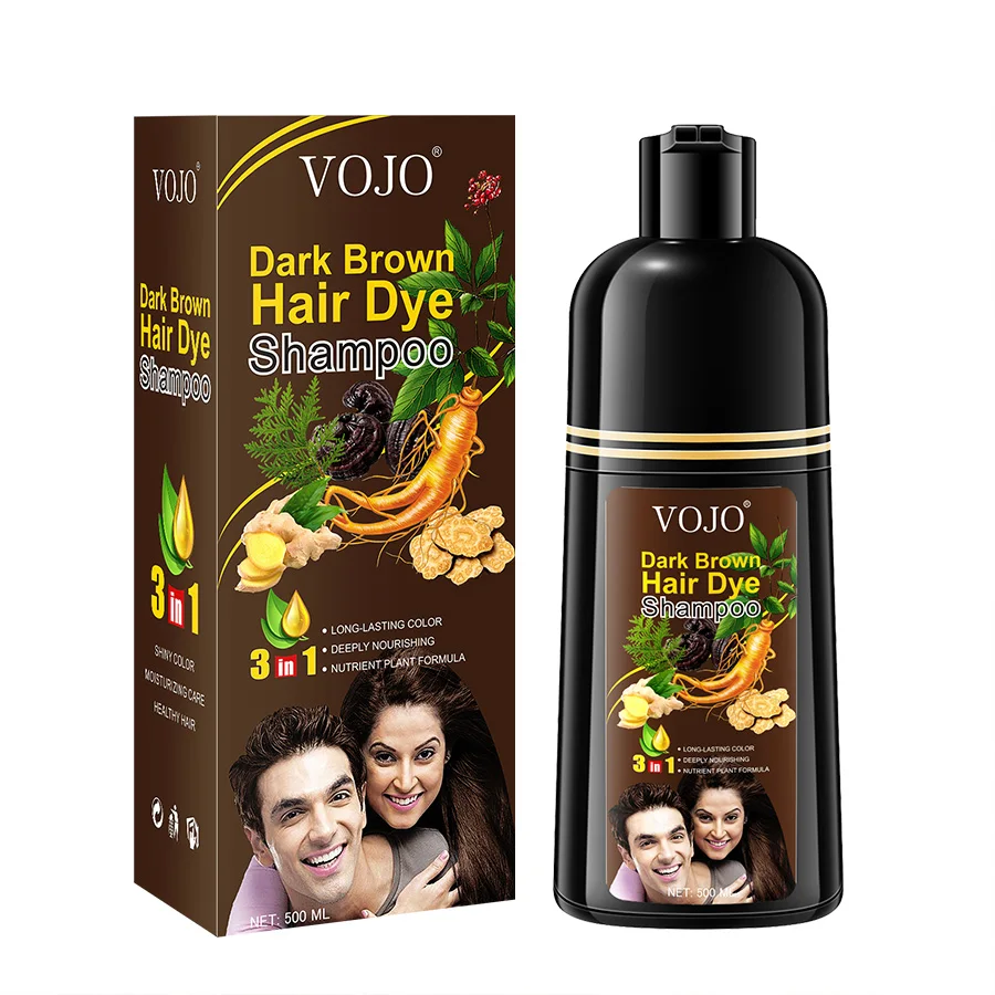 Wholesale hair dye color 3 in 1 herbal ginseng semi-permanent brown black hair dye shampoo permanent hair coloring dye