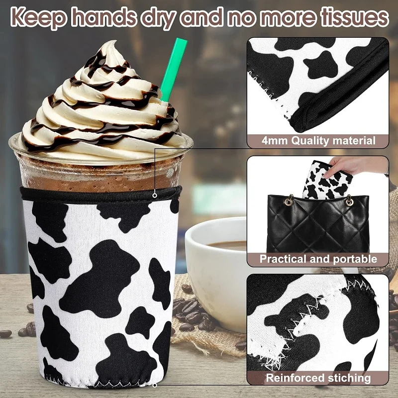 custom logo print reusable thermal 16 22 32 oz neoprene iced coffee beverage sleeve hot cold drink cup holder coozies