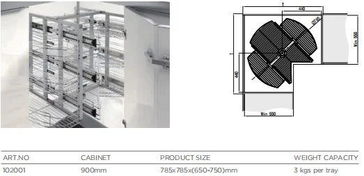 Kitchen for 900mm 36 inch blind cabinet 270 revolving super magic corner lazy suasun pull out drawer chrome wire storage basket