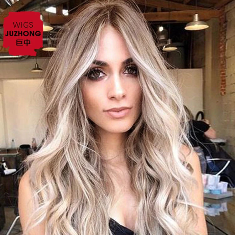 24 inch long waves synthetic wigs light gold mix color hair for Beautiful Women JUZHONG WIGS