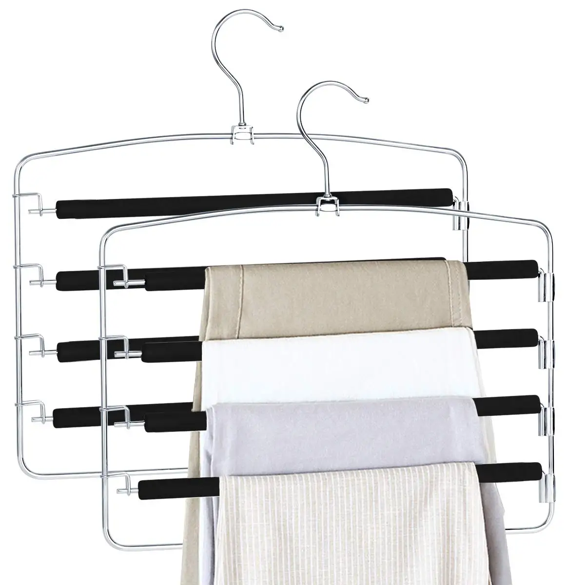 Hot Sale New Black Four Layer Soft Foam Silver Metal Clothes Hanger Five Layers Non-slip Foam Padded Space Saving