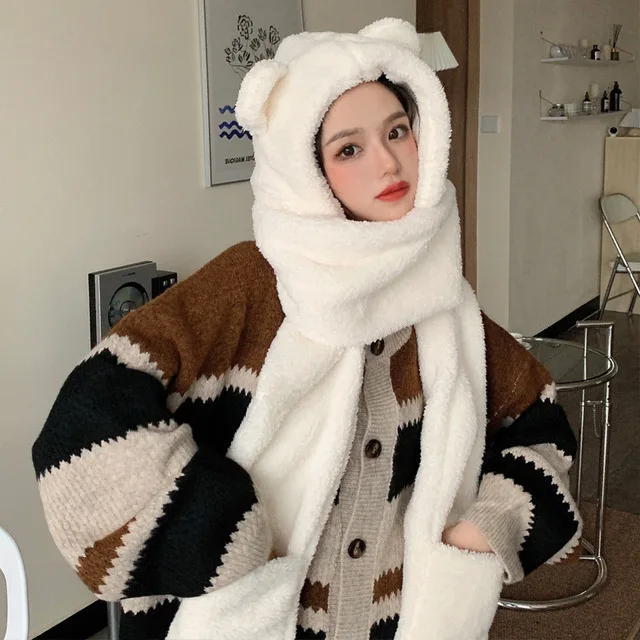 
2021 crochet hat baby girl hat and scarf one piece Keep warm knitted hat 