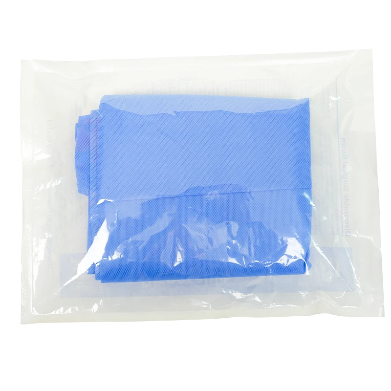 Inexpensive disposable blue non-sterile non-woven elastic knitted cuff isolation gown