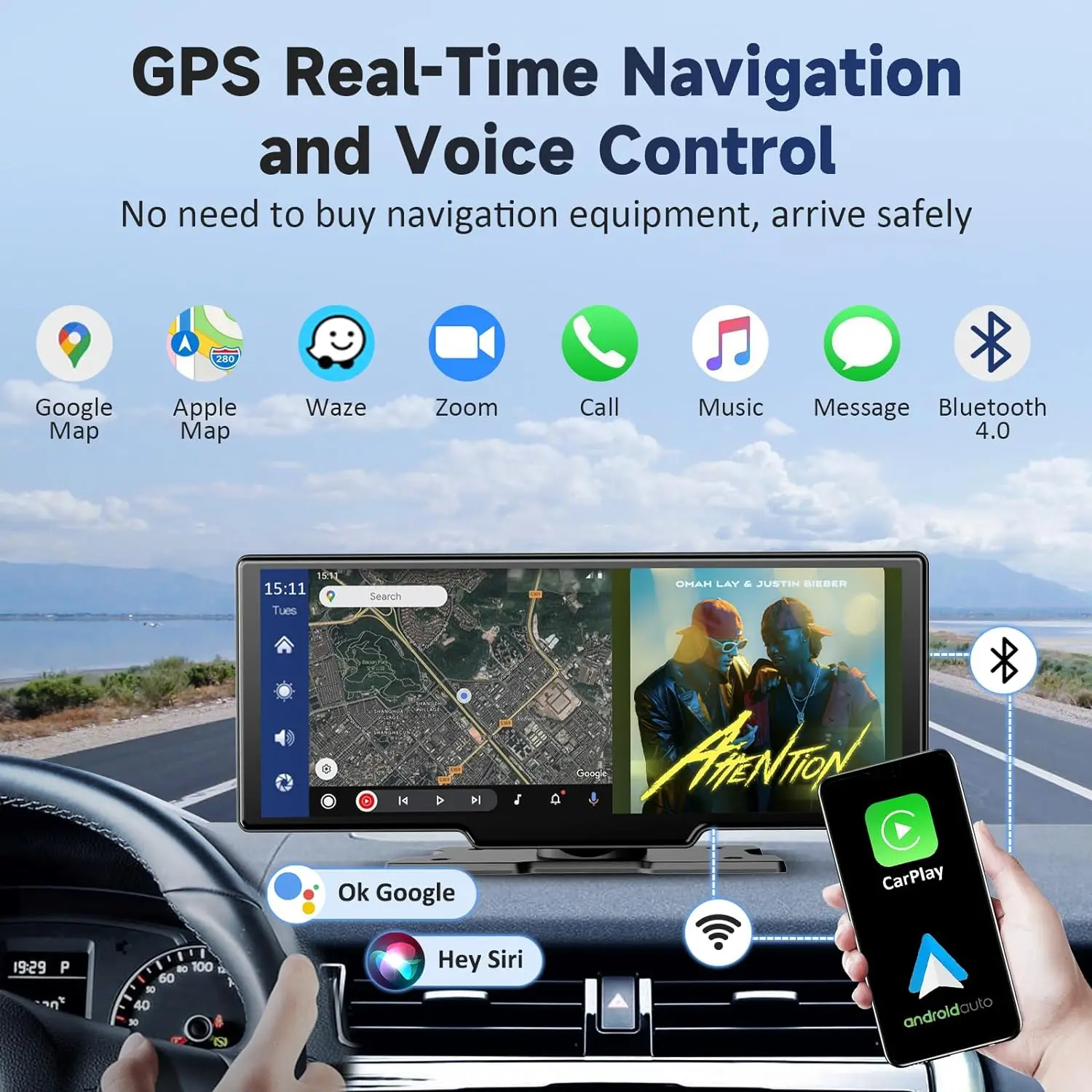 Portable Wireless Carplay Car Stereo - 10.26 inch HD IPS Car Touch Screen,Android Auto Screen for Car, with FM Car Radio