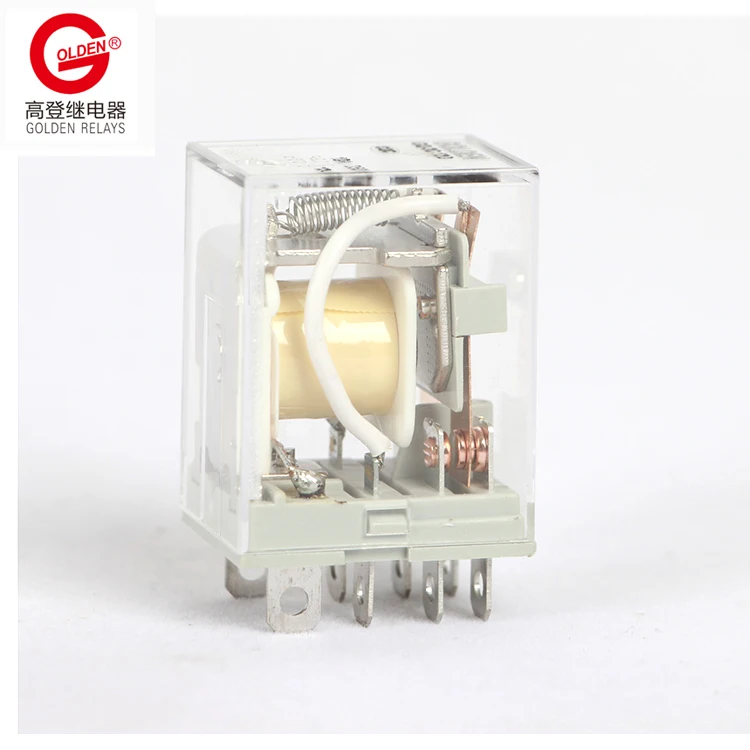 Golden 12V Relay 8 Terminal Pins 0.9W 1.2VA GQ-2A-12D Transparent Plastic Shell