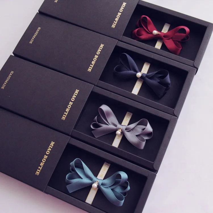 Yiwu Custom Gold Foil Hair Accessories Clips Hairpins Packaging Kraft Matt Black Sliding Drawer Paper Boxes With Insert Card