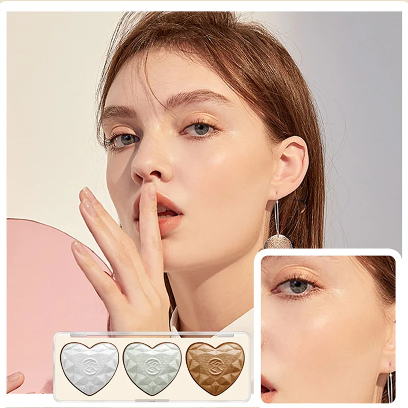 Romantic Bird Chromatic Holographic Metallic Chrome Makeup Highlighter Powder Vegan Pressed heart Shape eyeshadow Highlighters