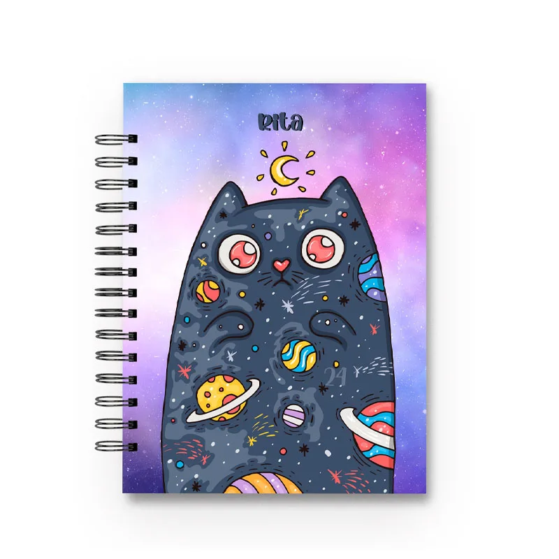 Free Sample Custom Fully Design Printable Twin Loop Wire Binding Hardback Organizer Diary Journal Planner Printing