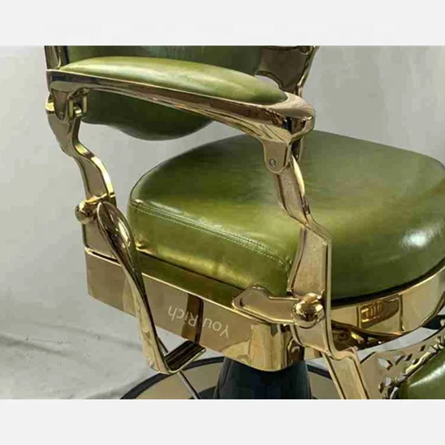 Green Antique Barber Chair With Gold Frame Hairdressing for Barbershop Hair Salon