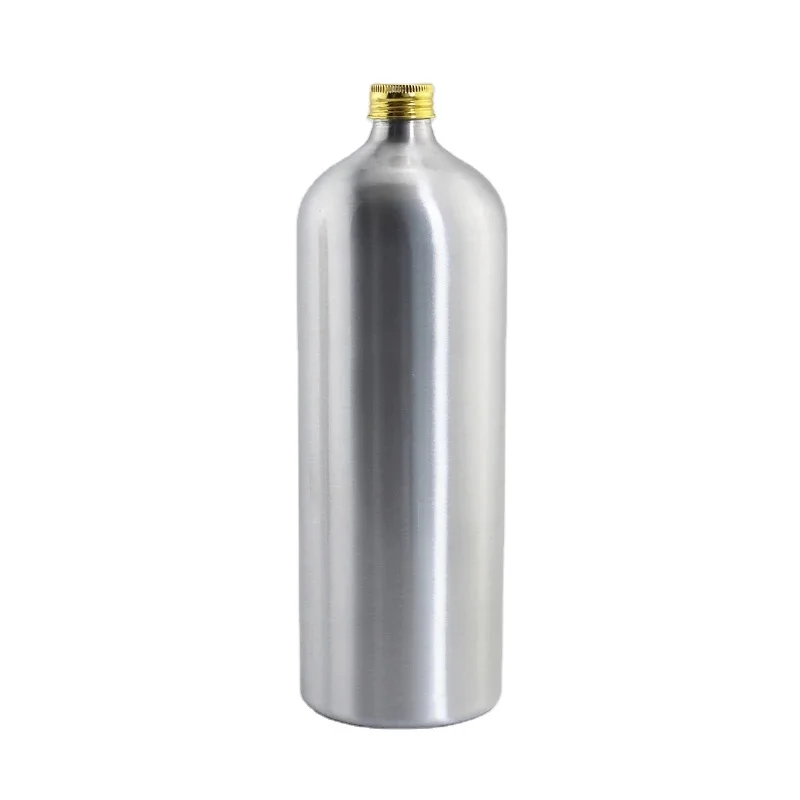  wholesale big volume 1000ml silver aluminum bottle with screw cap 1L metal