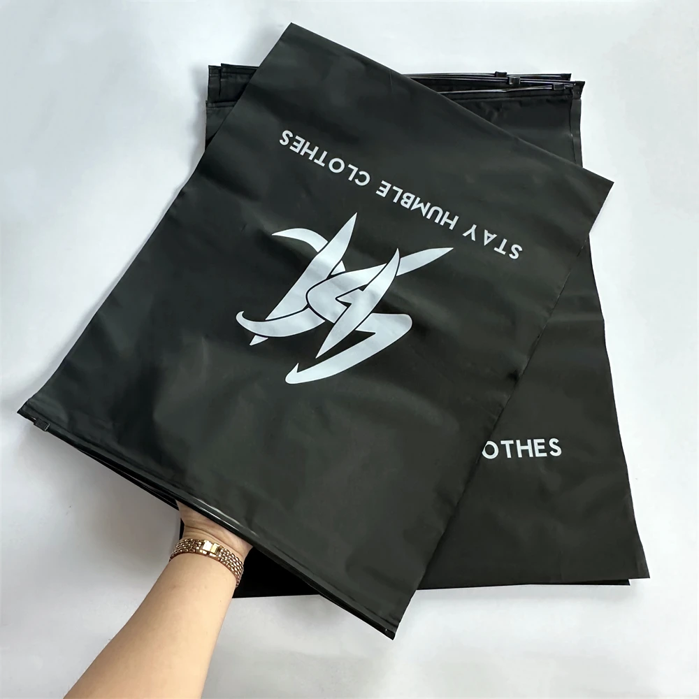 Recycled plastic ziplock bag with custom printing black frosted packaging bag poly pouch CPE zipper bag for clothing t-shirt